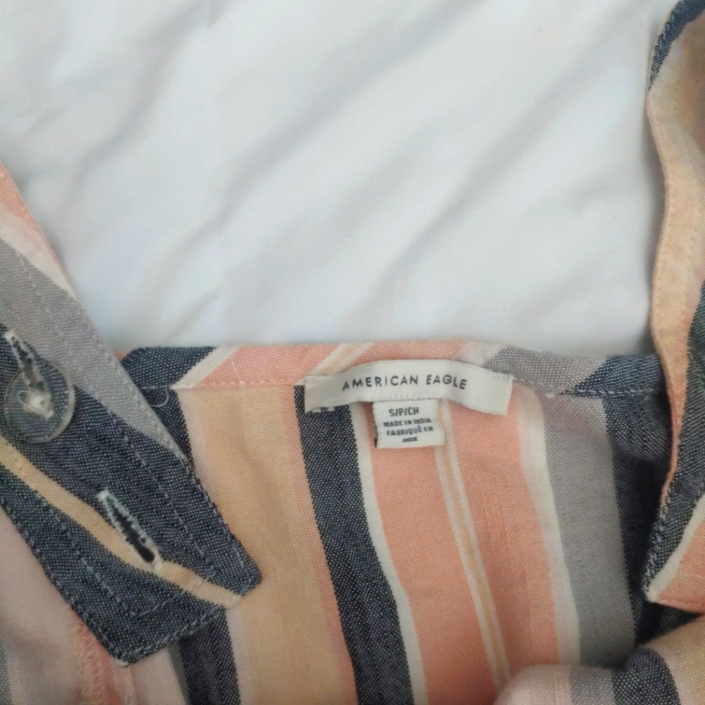 American Eagle Romper Shorts Grey and Coral Striped Women's Size Small - Picture 5 of 7